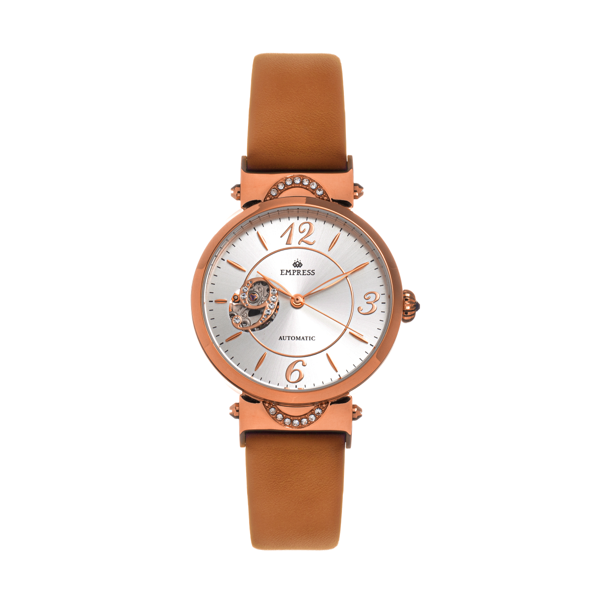 Empress - Alouette Automatic Semi-Skeleton Leather-Band Watch - Light Brown