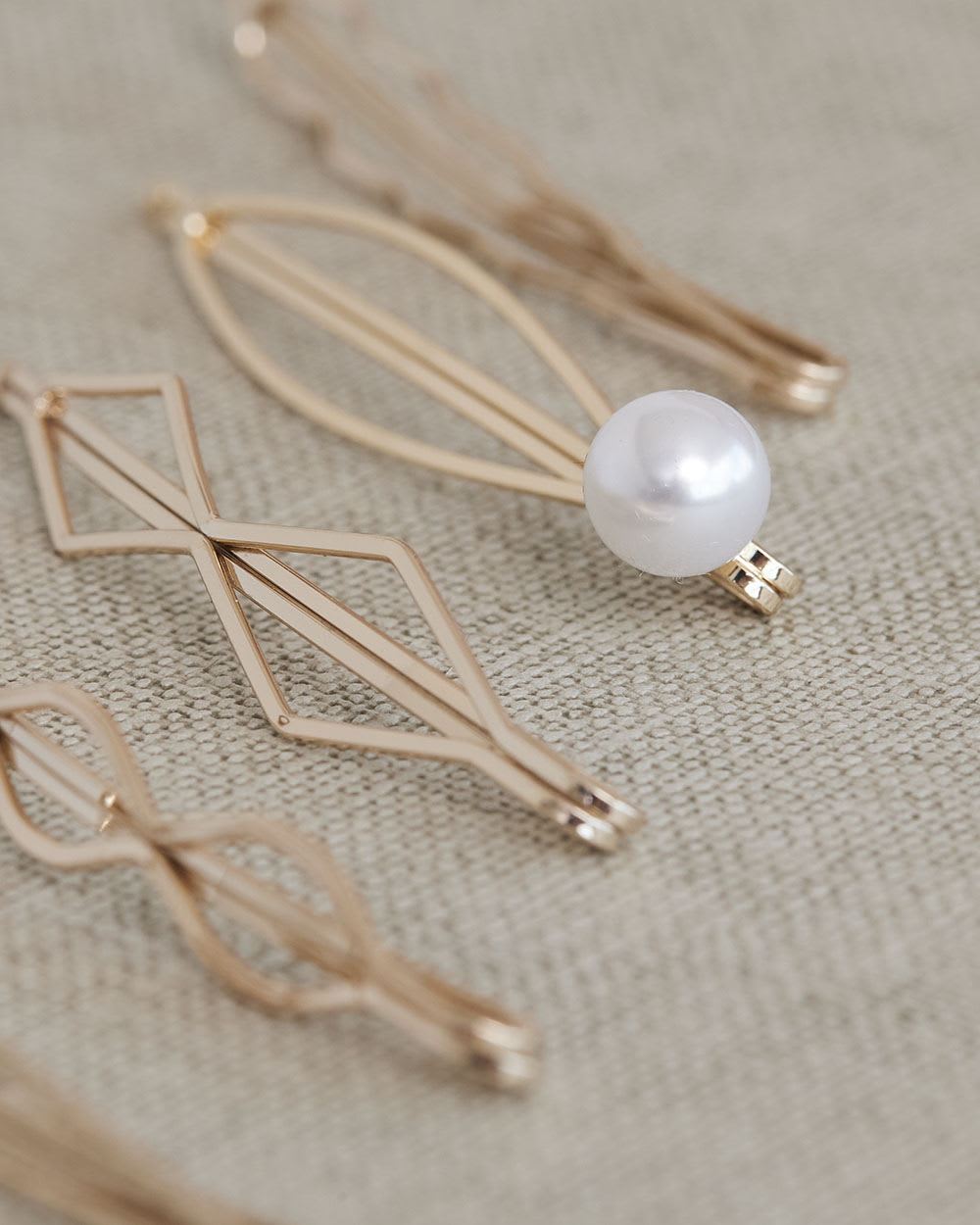 Golden Hair Pins with Pearl, Set of 5