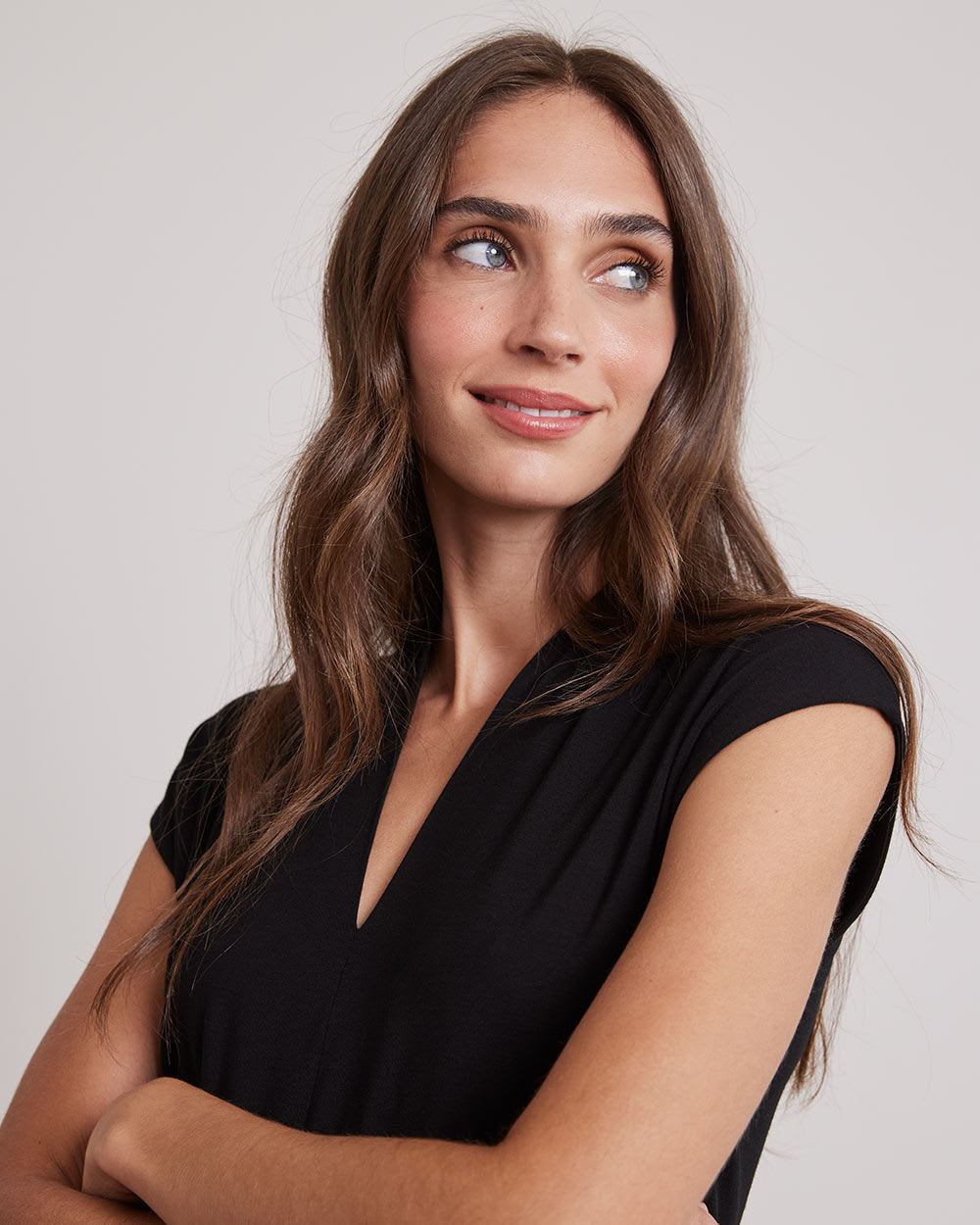 Extended-Sleeve V-Neck Fitted Tee