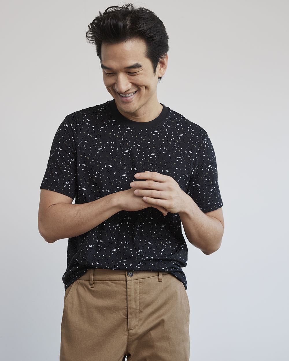 Printed Short-Sleeve Crew-Neck Tee with Chest Pocket