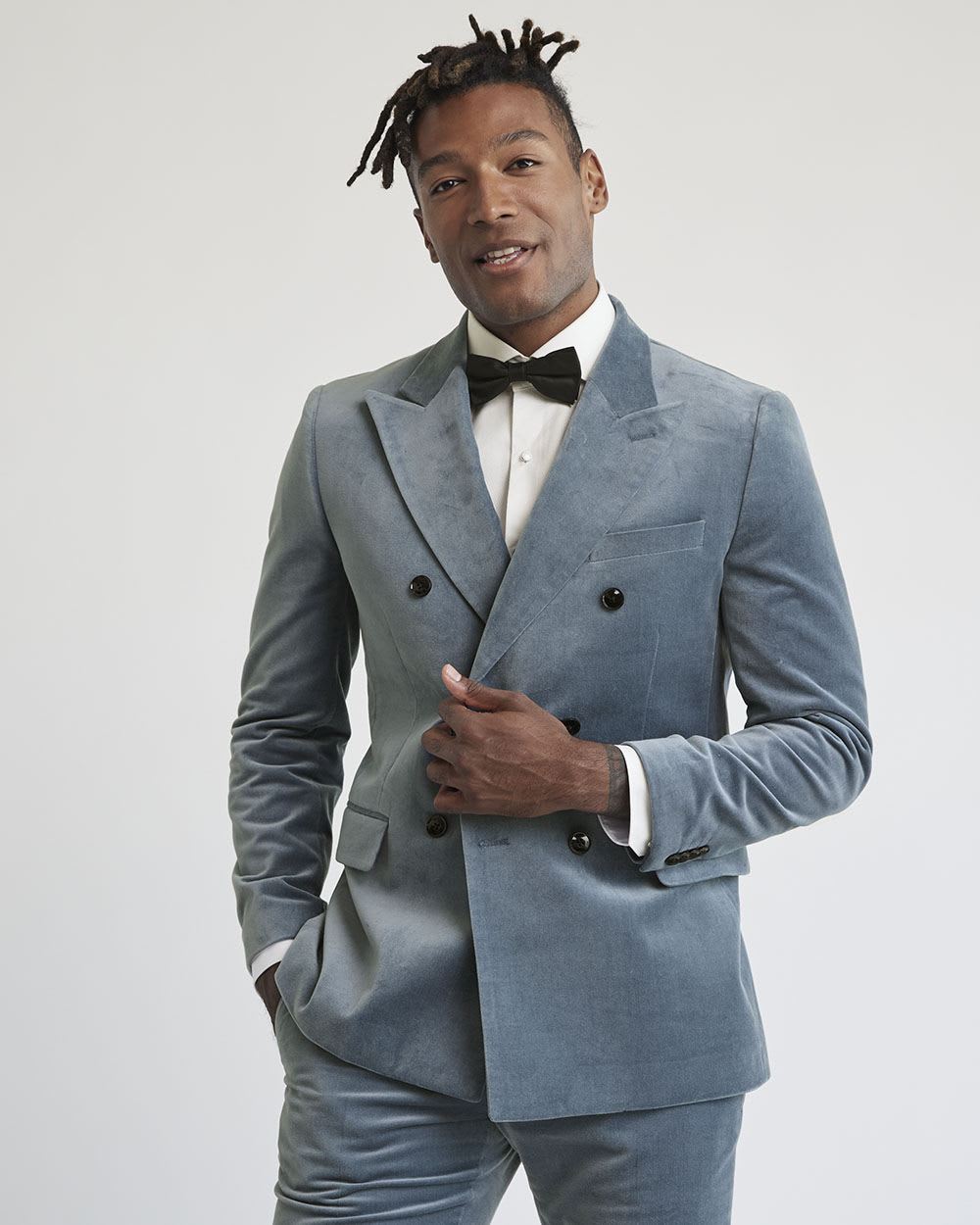 Tailored-Fit Blue Velvet Double-Breasted Blazer