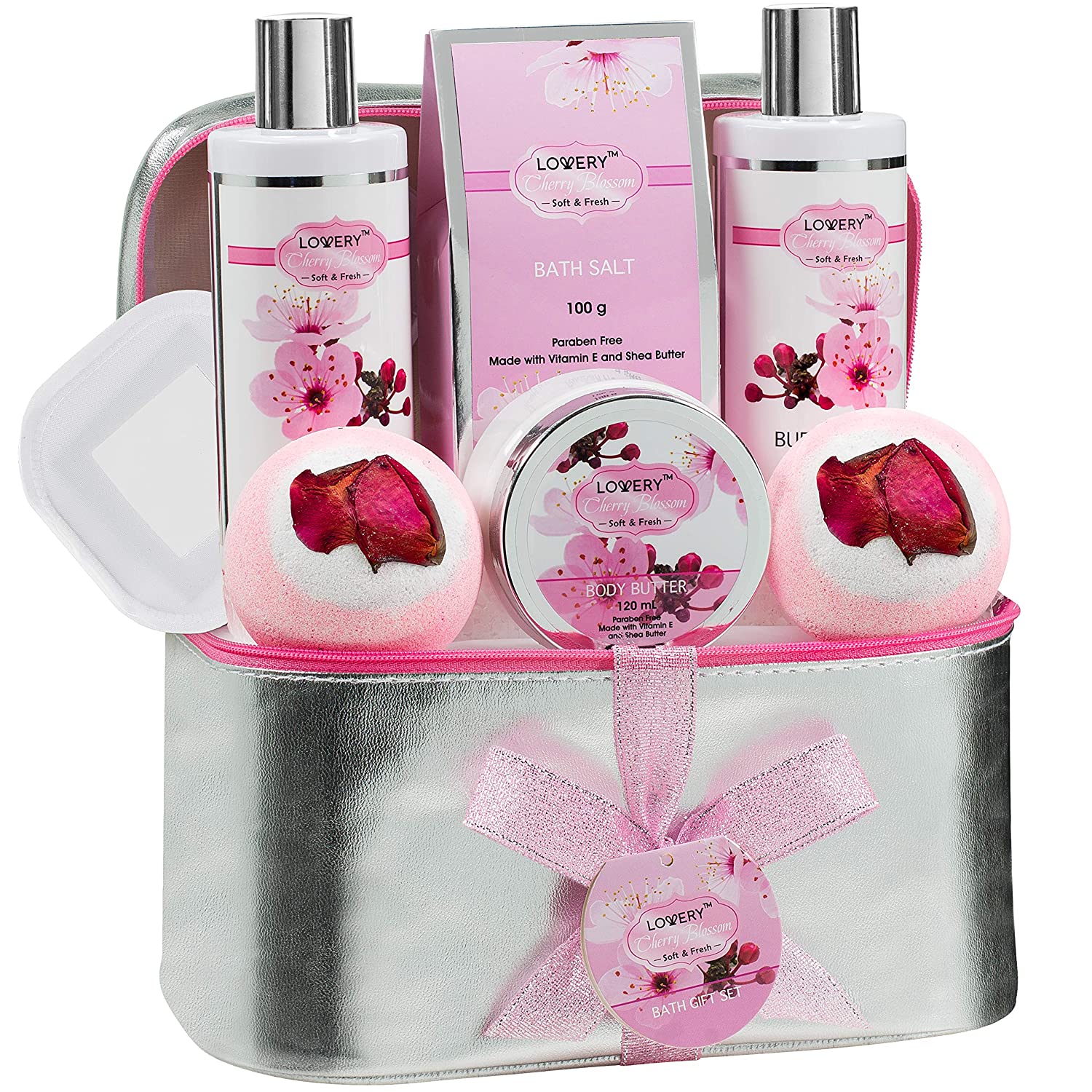 Lovery Bath And Body Spa Gift Basket Set - Cherry Blossom Spa Bag