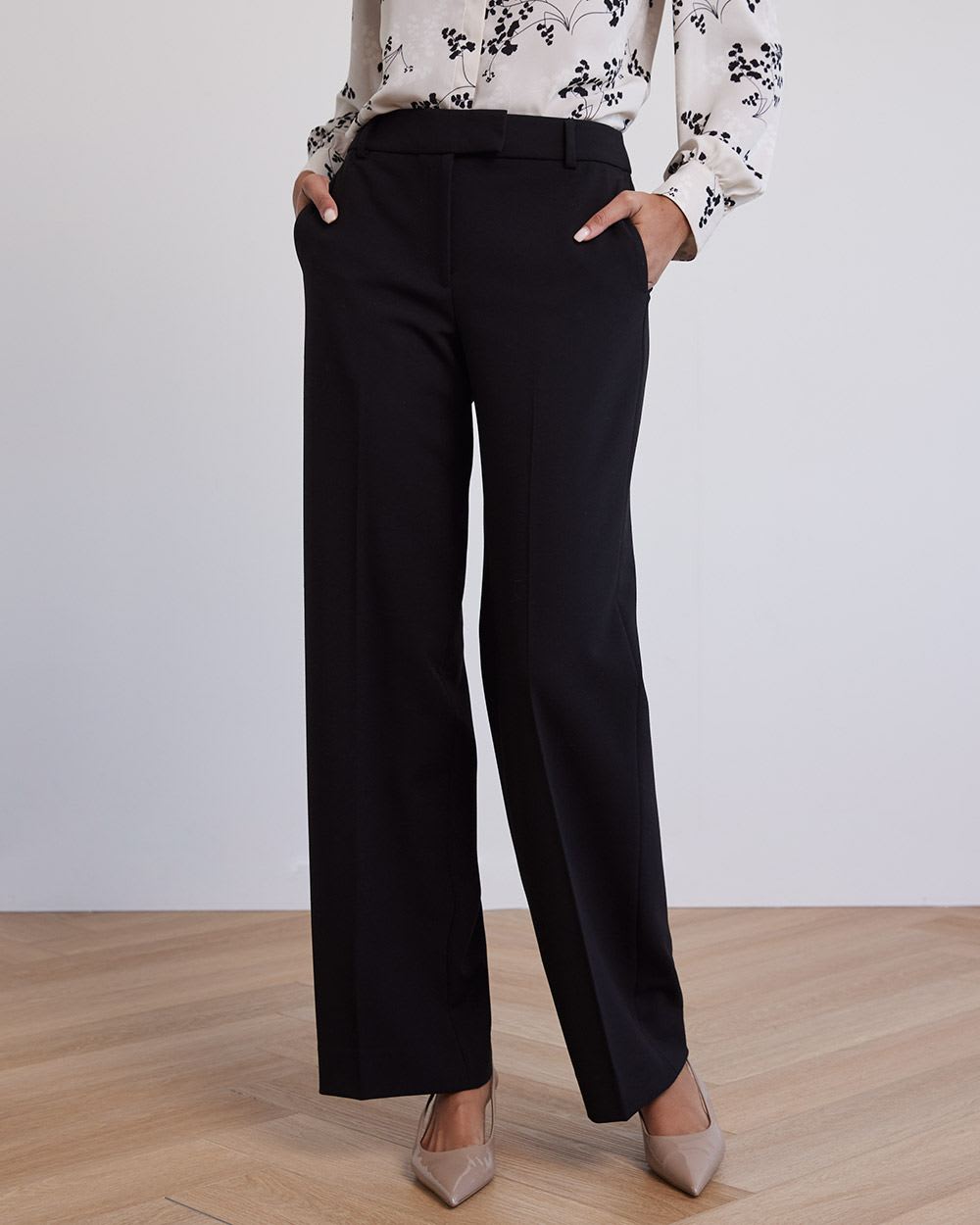 Wide-Leg Mid-Rise Twill Pant
