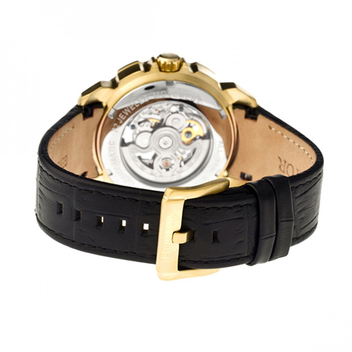 Heritor Automatic - Conrad Skeleton Leather-Band Watch - Rose Gold/Black
