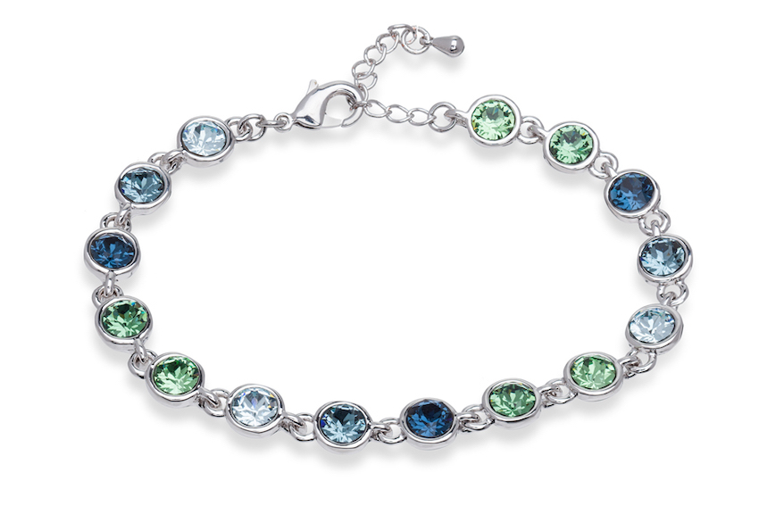 Rhodium Plated Crystal Tennis Bracelet in Montana and Erinite - callura