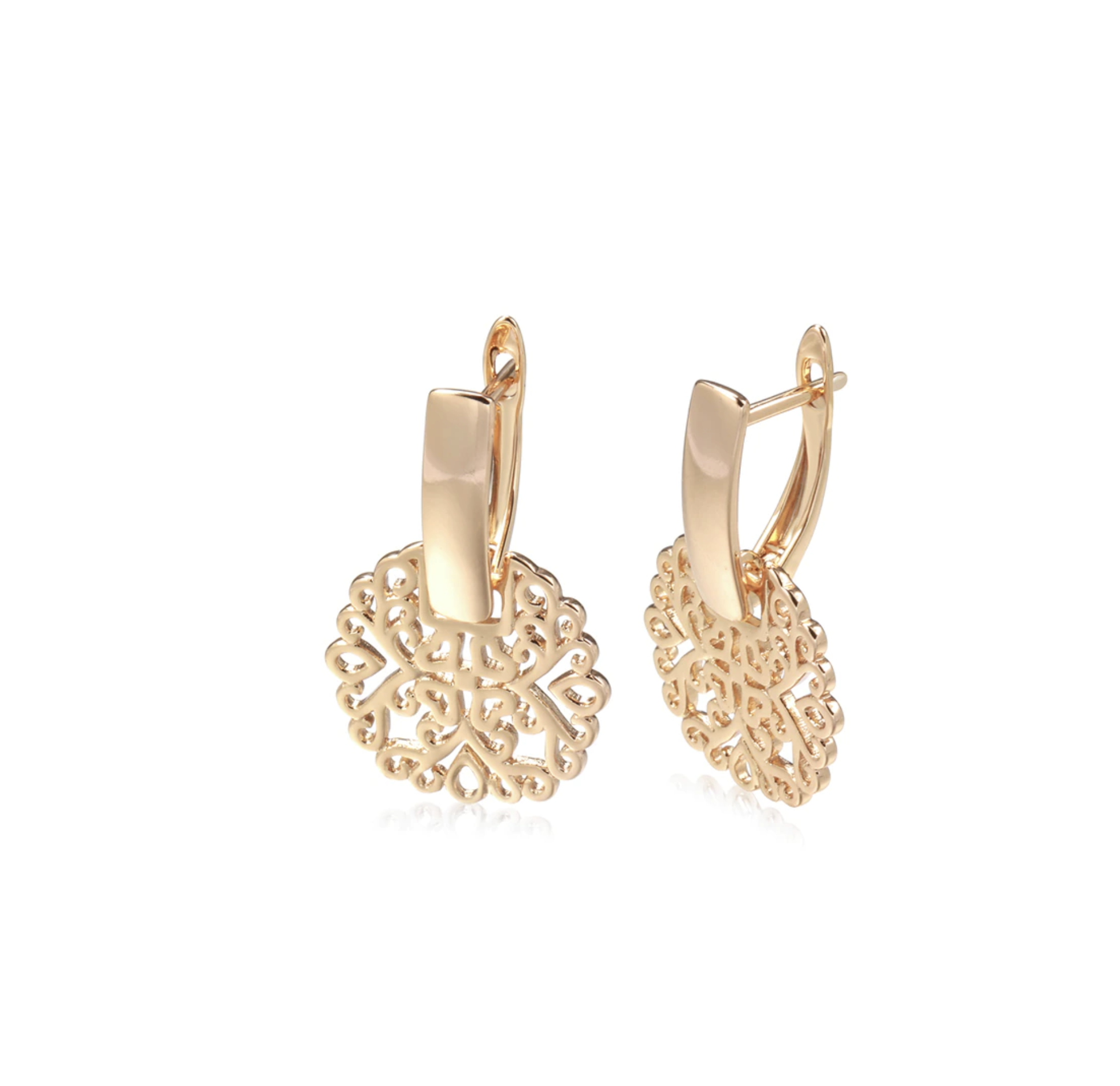 Rose Goldtone Orante Heart Patterned Circular Earrings - Eva Sky2