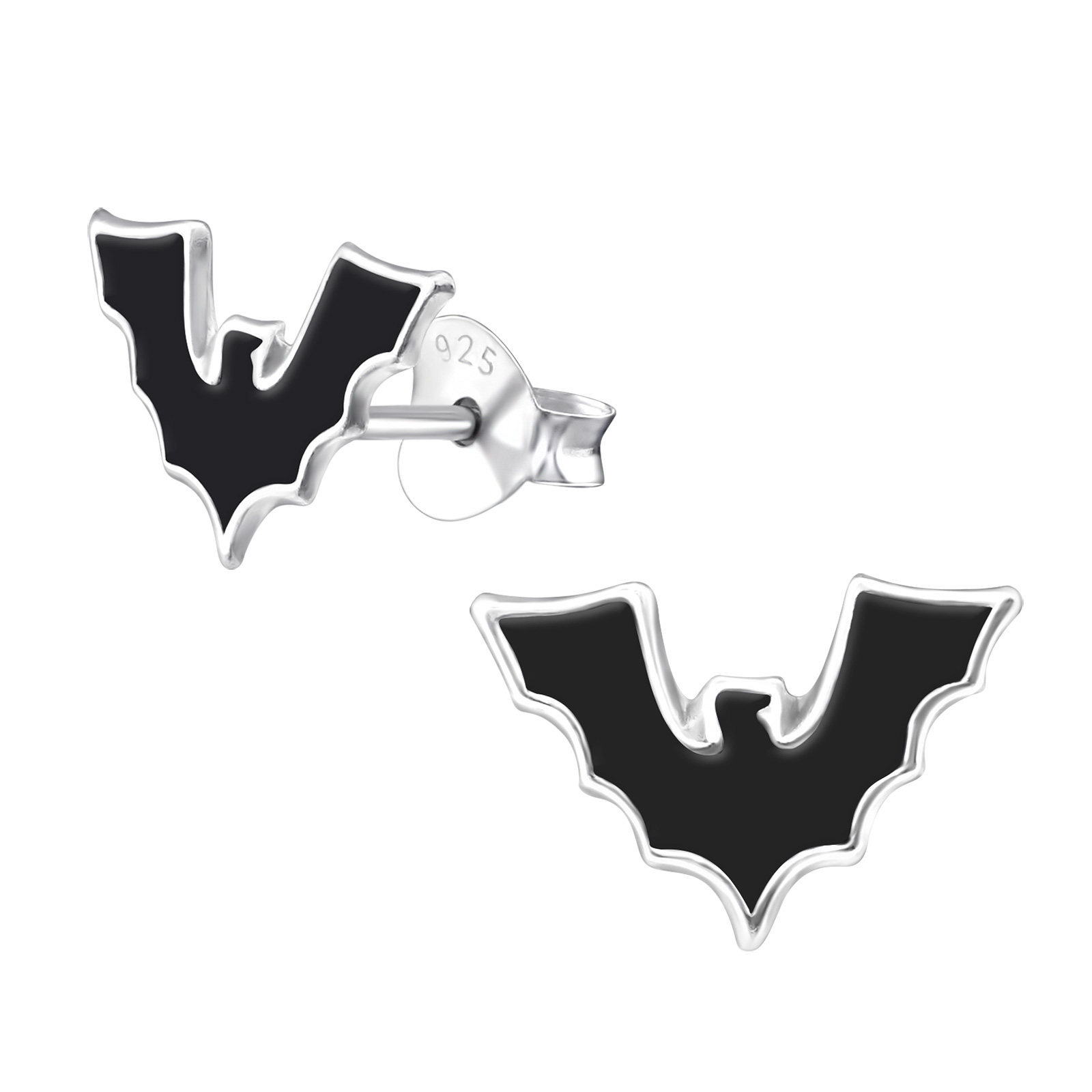 Sterling Silver Black Bat Stud Earrings - Ag Sterling
