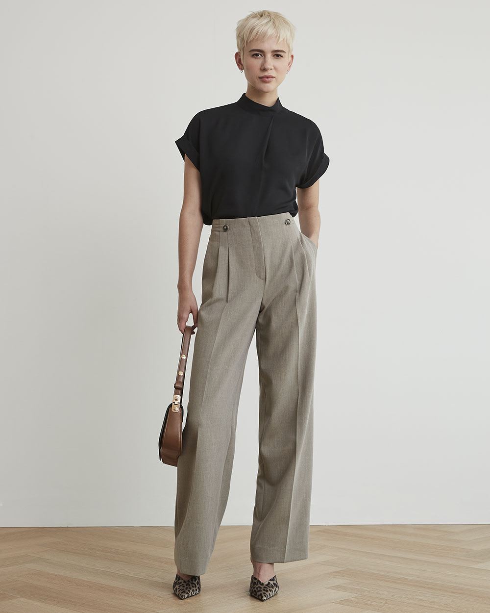 Mock-Neck Popover Blouse with Extended Sleeves