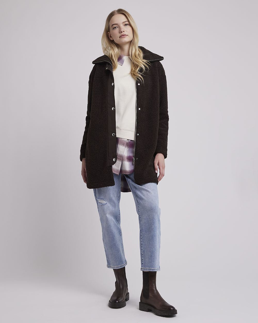 Relaxed-Fit Sherpa Coat with Quilted Back