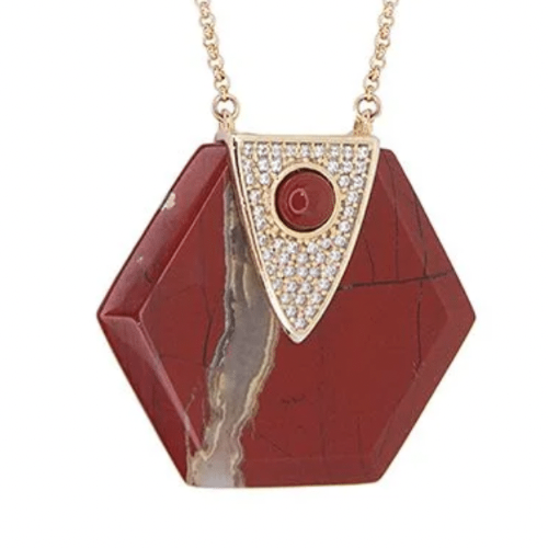 Hexagon Necklace Red Jasper - Handmade Product