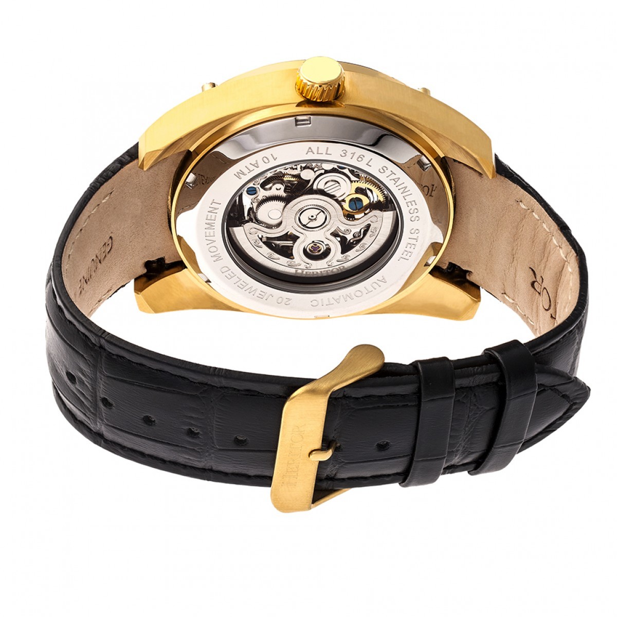 Heritor Automatic - Daniels Semi-Skeleton Leather-Band Watch - Gold/Black