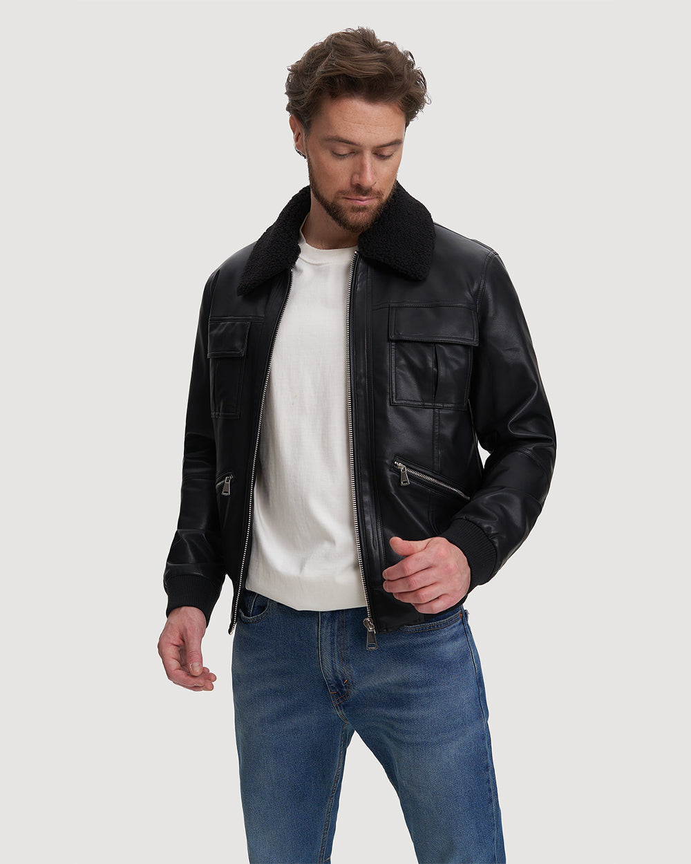 Noize - Kash Short Leather Bomber