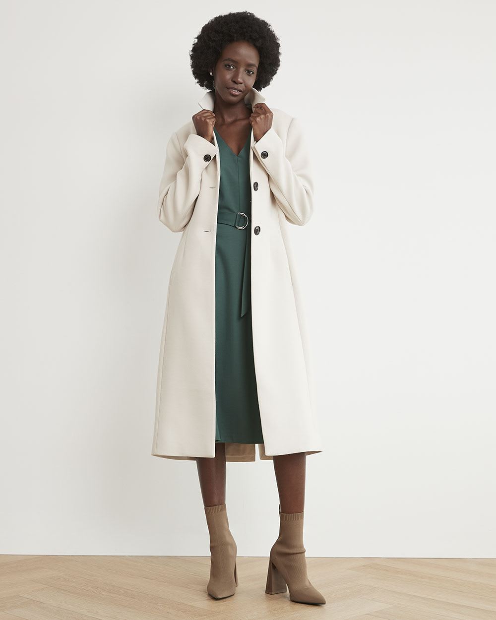 Long Fitted 2-Button Twill Coat