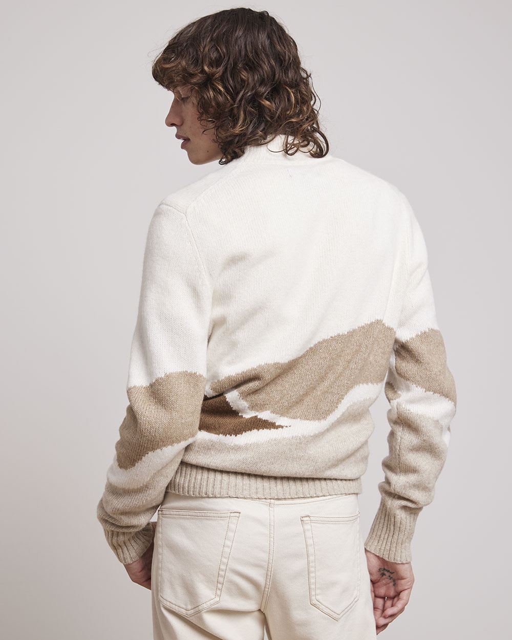 Mock-Neck Sweater with Intarsia Landscape