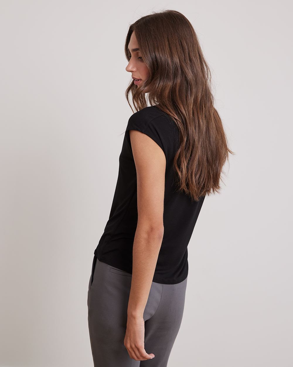 Extended-Sleeve V-Neck Fitted Tee