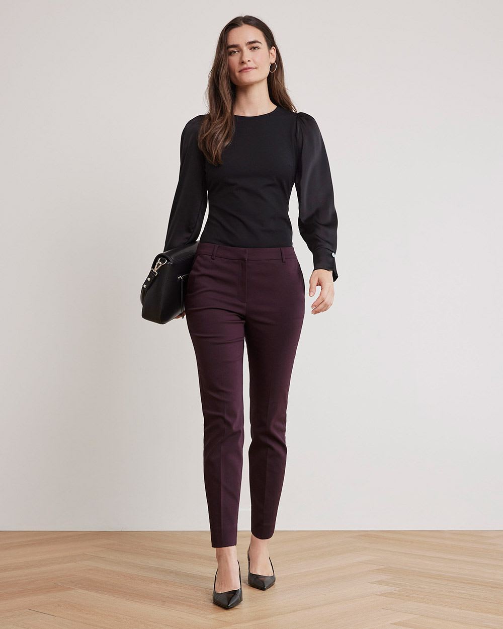 Mix-Media Crew-Neck T-Shirt with Long Puffy Sleeves