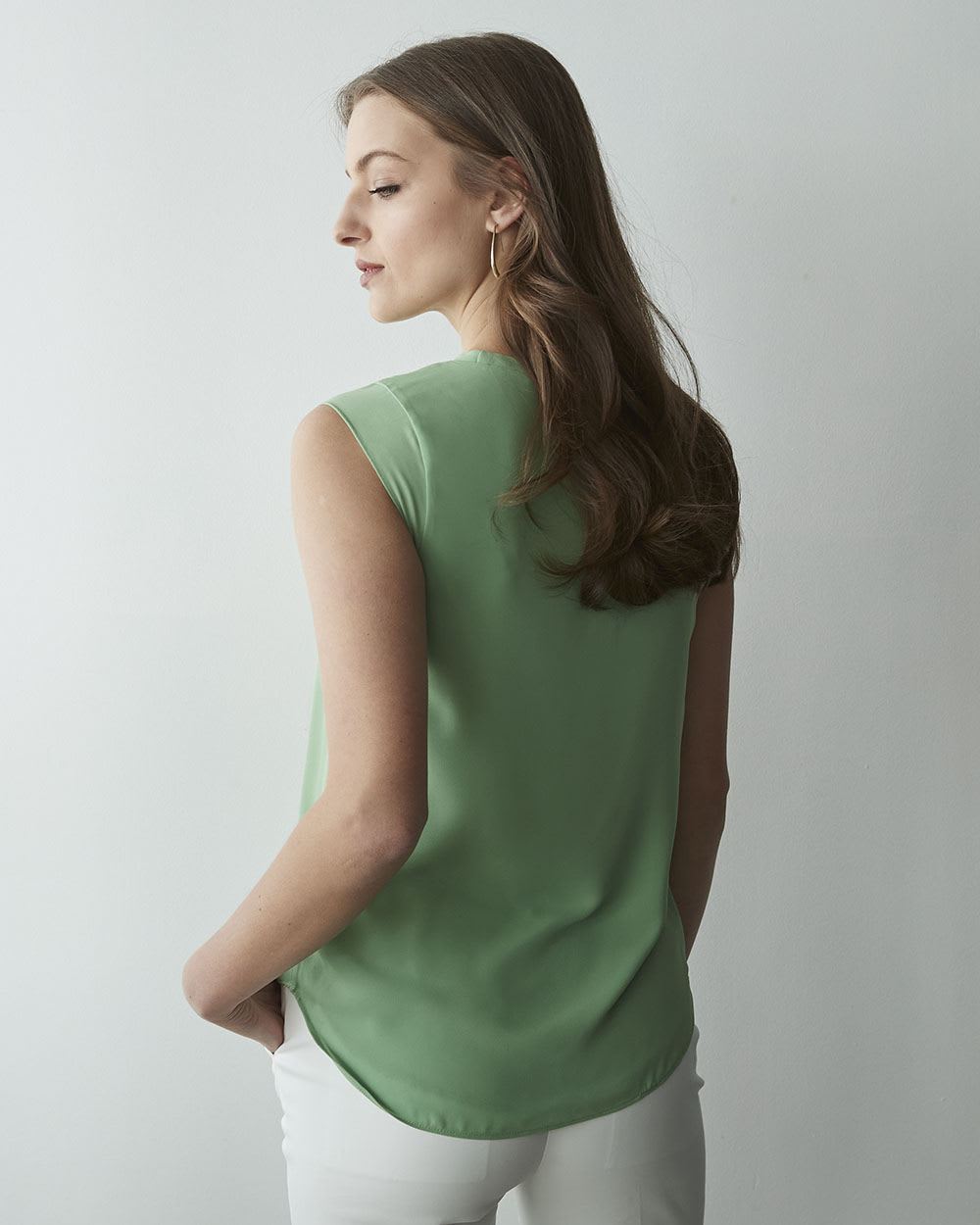 Solid Silky Crepe Cap Sleeve Blouse