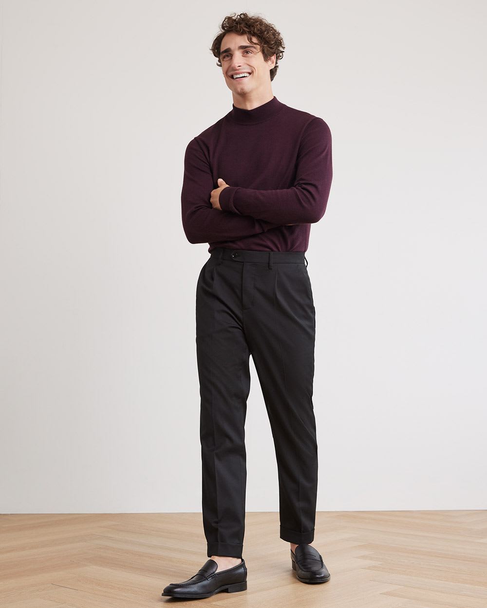 Solid Long-Sleeve Mock-Neck Sweater