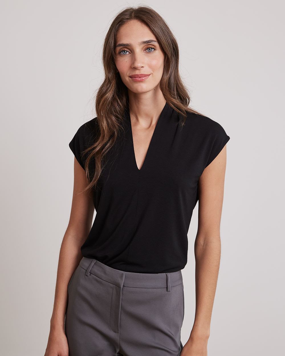 Extended-Sleeve V-Neck Fitted Tee