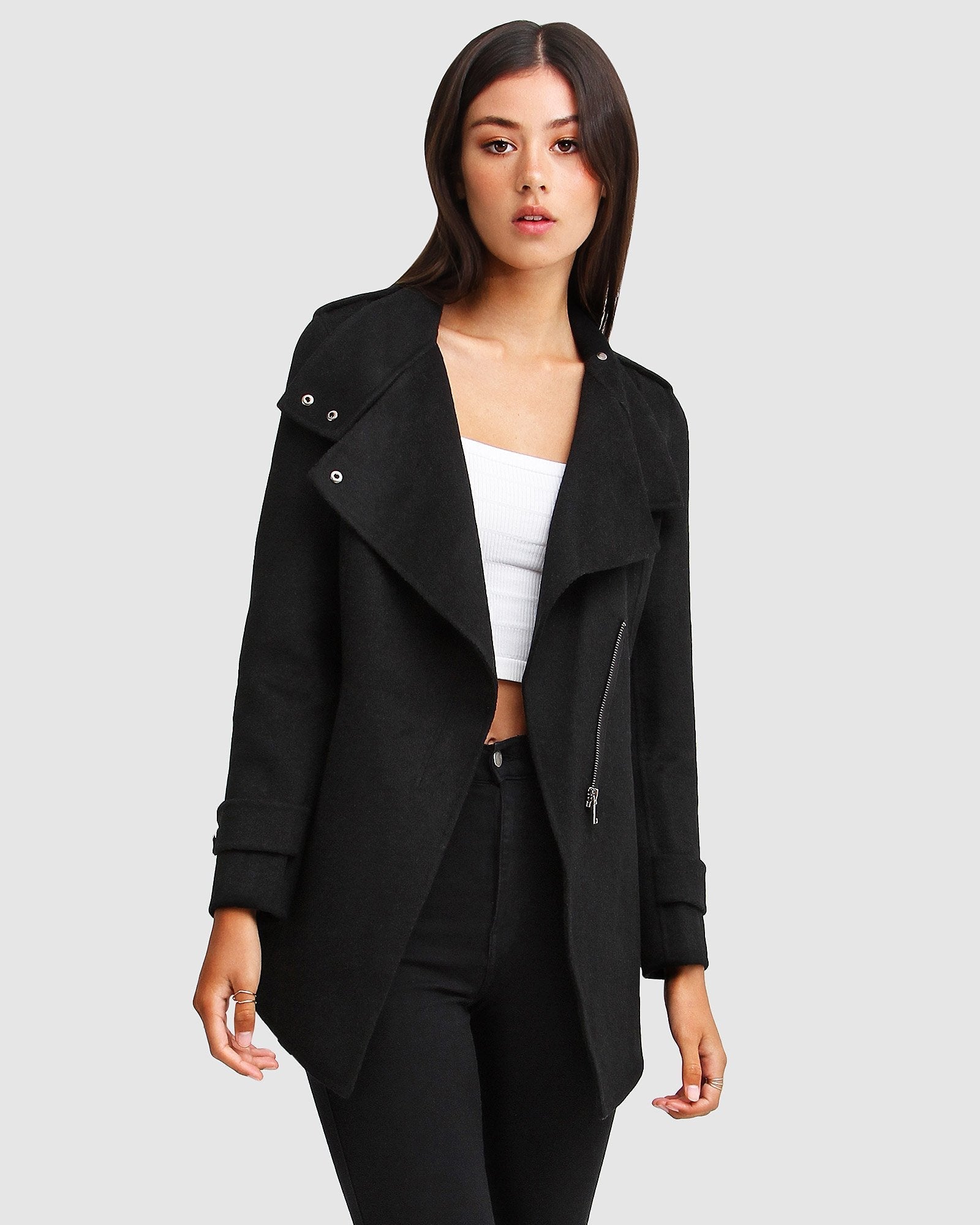 Belle & Bloom NEW FIT Bad Girl Wool Blend Moto Coat