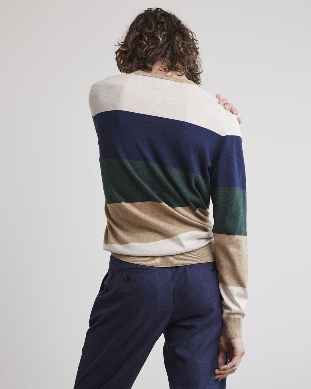 Crew-Neck Sweater with Colour Blocks