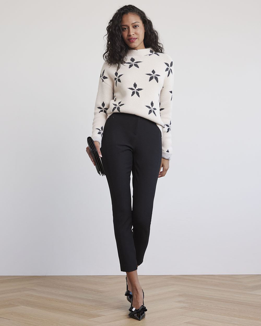Long-Sleeve Funnel-Neck Jacquard Sweater