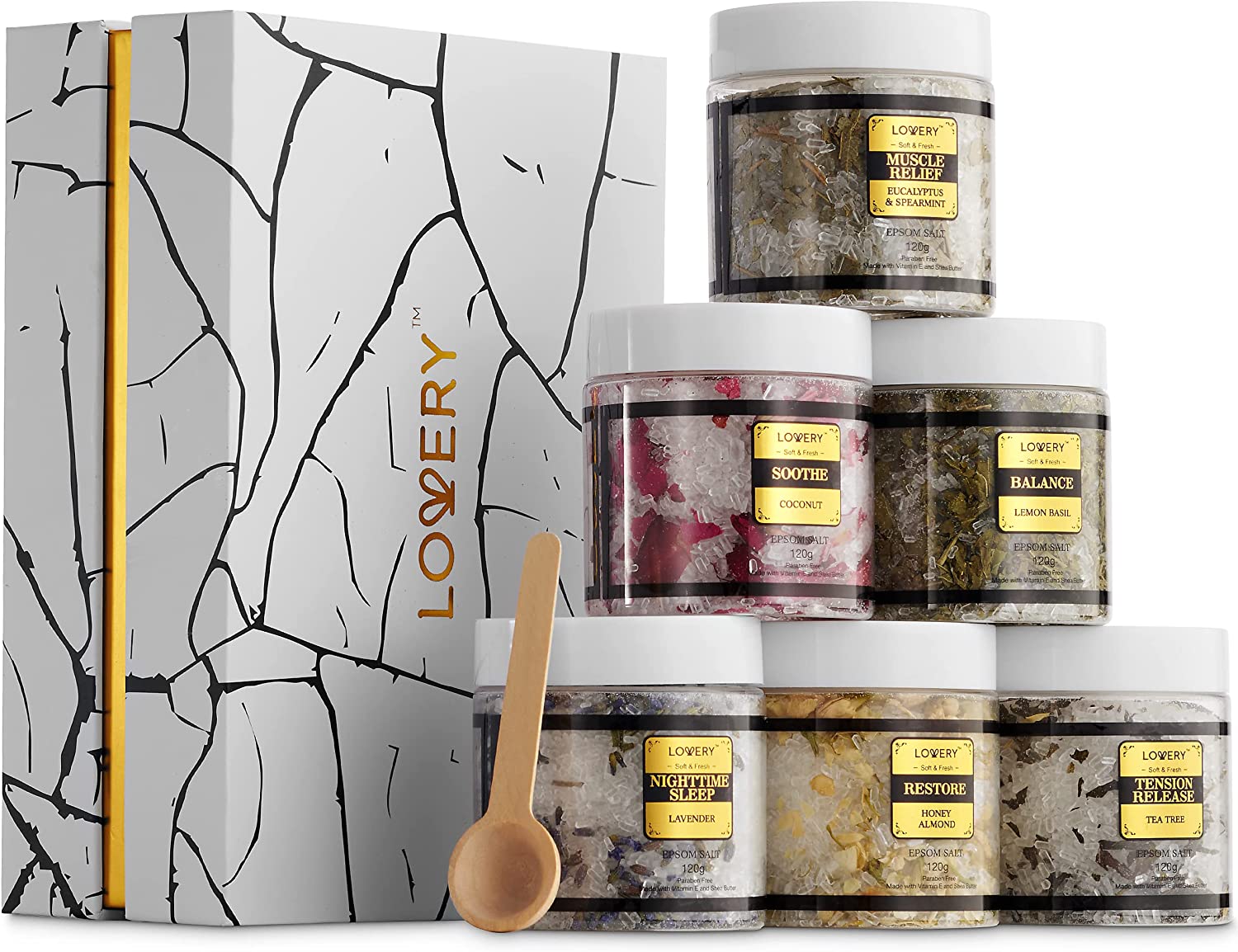 Lovery Epsom Salts Gift Set, 6 Scented Relaxing Spa Bath Soaks