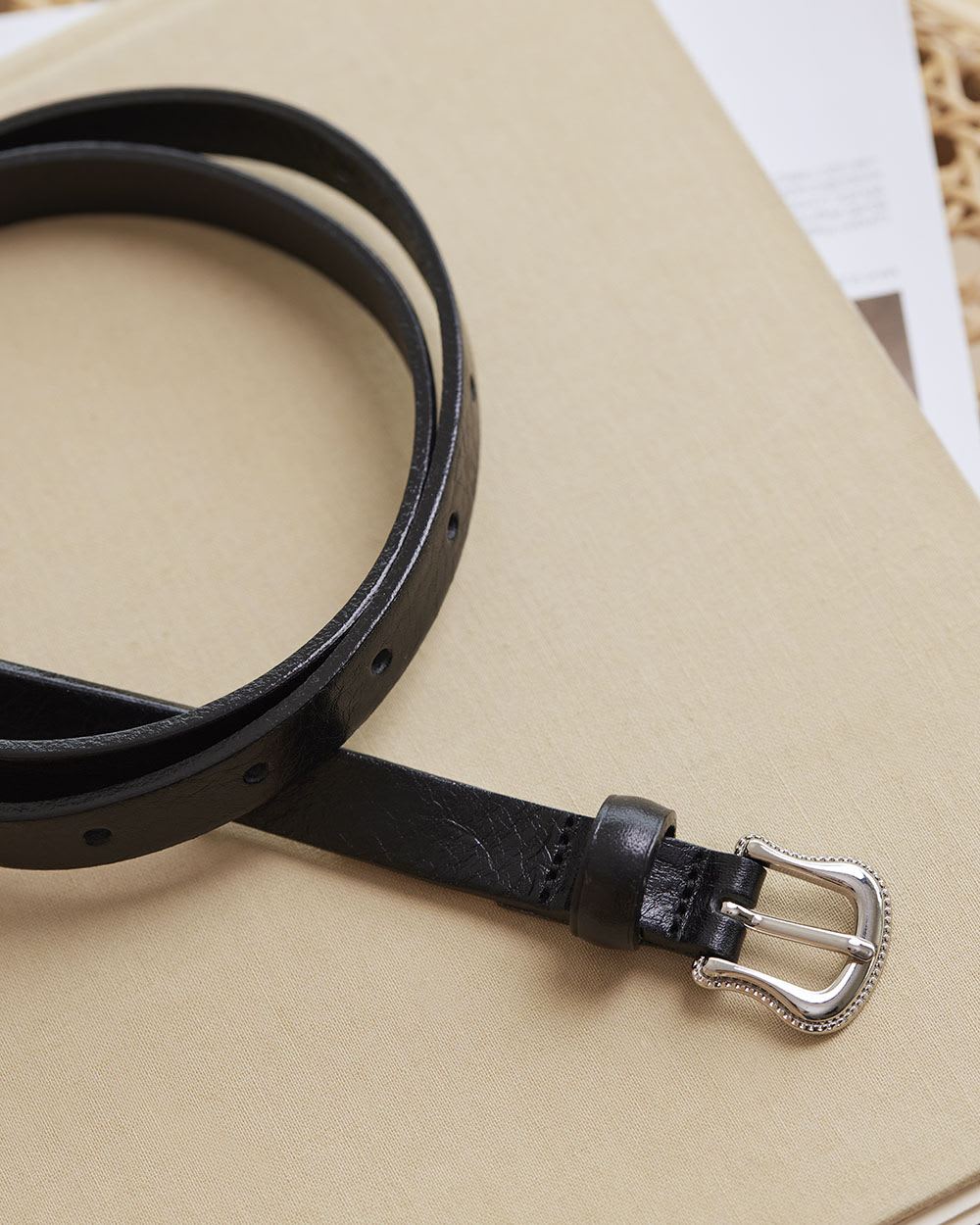 Thin Leather Belt with Western Buckle