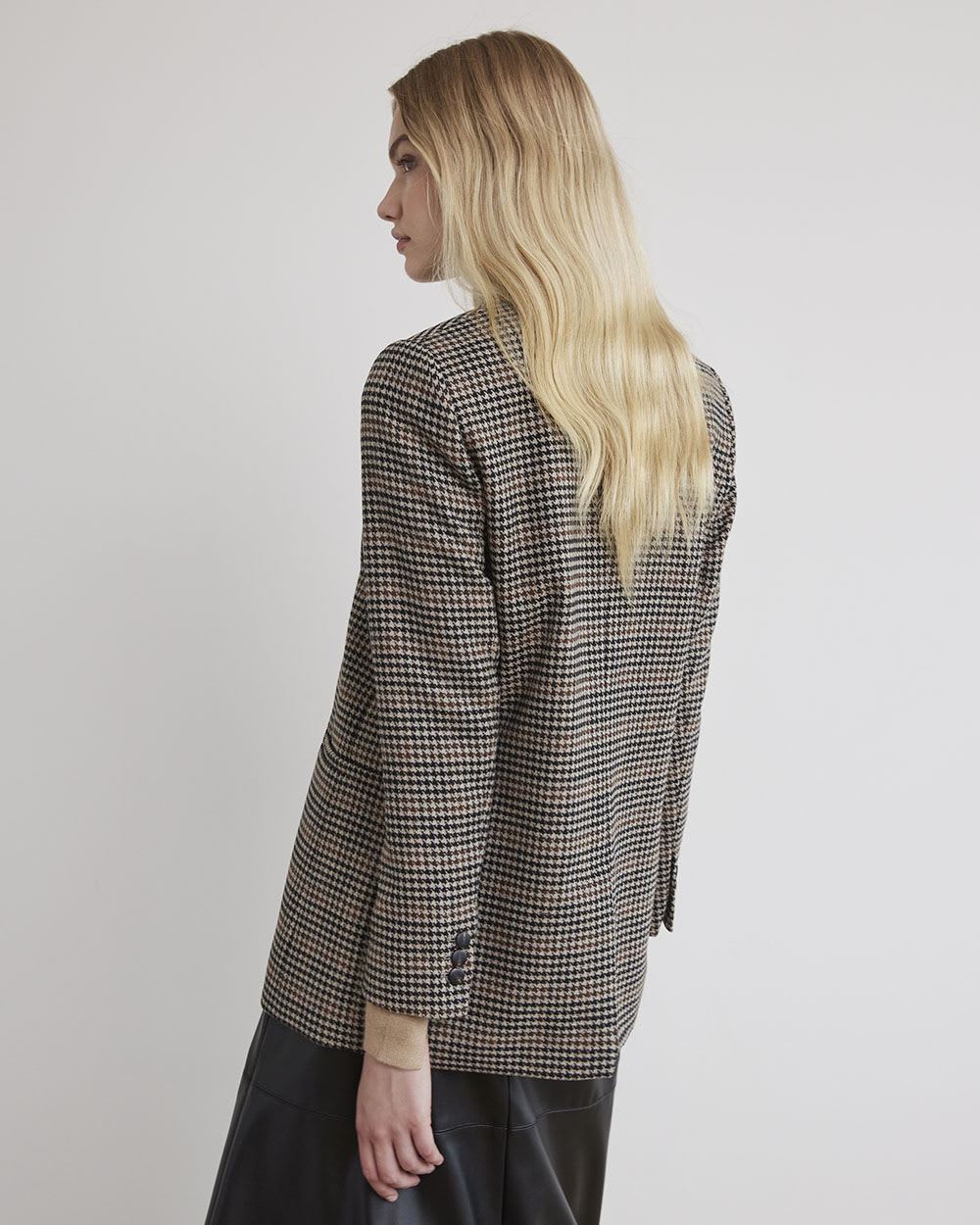 Relaxed-Fit One-Button Houndstooth Blazer