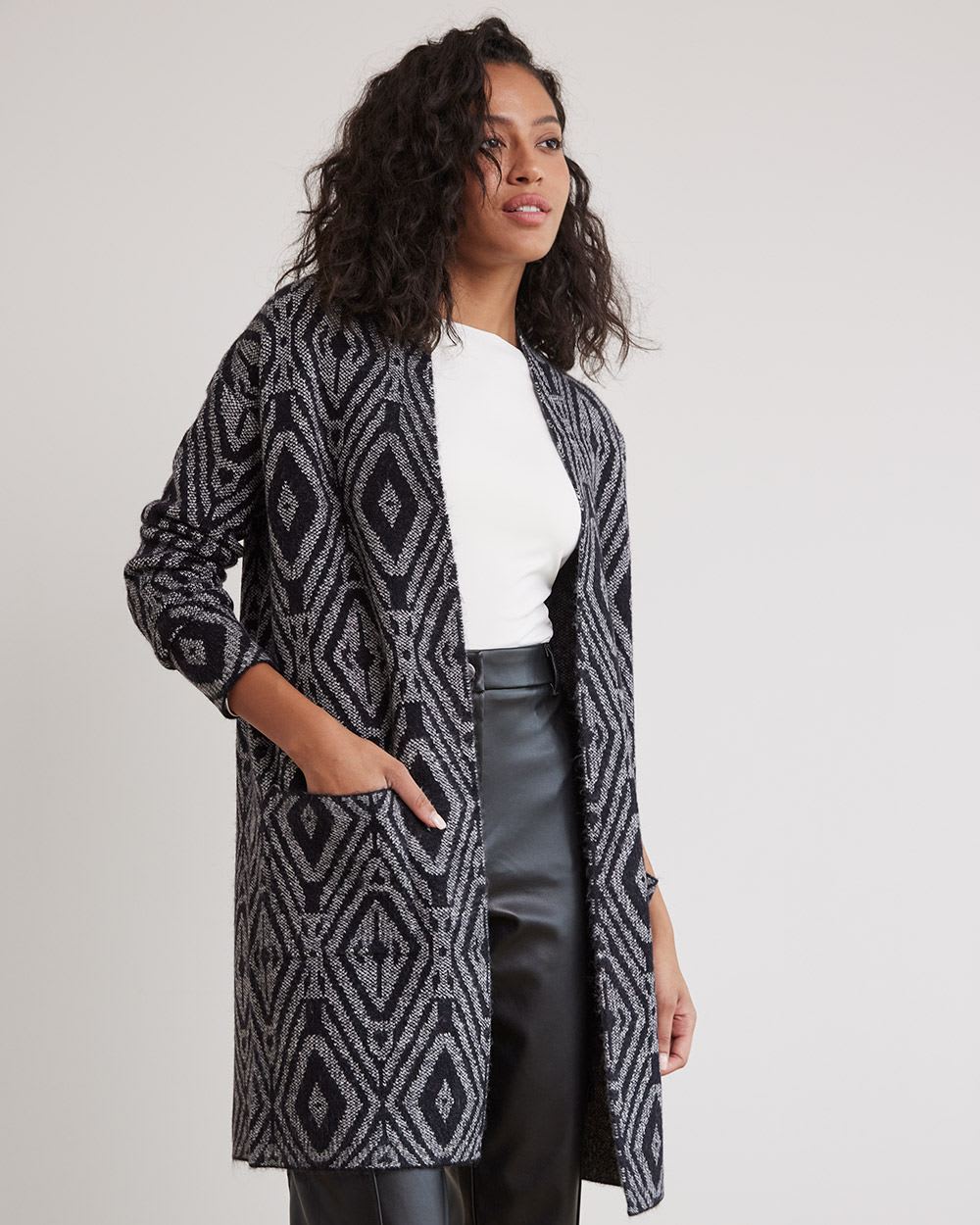 Long-Sleeve Mock-Neck Buttoned-Down Cardigan