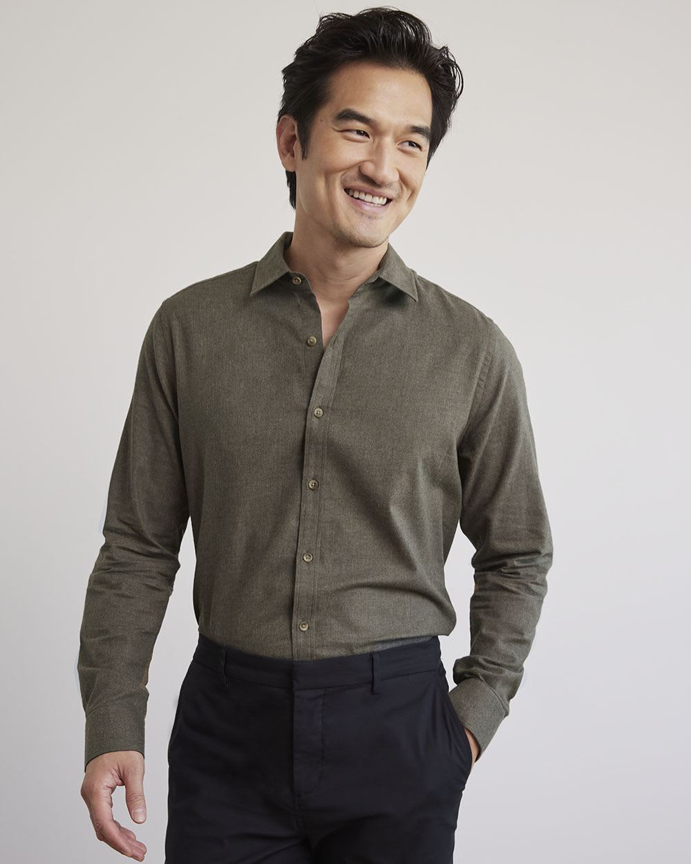 Slim-Fit Solid Flannel Shirt