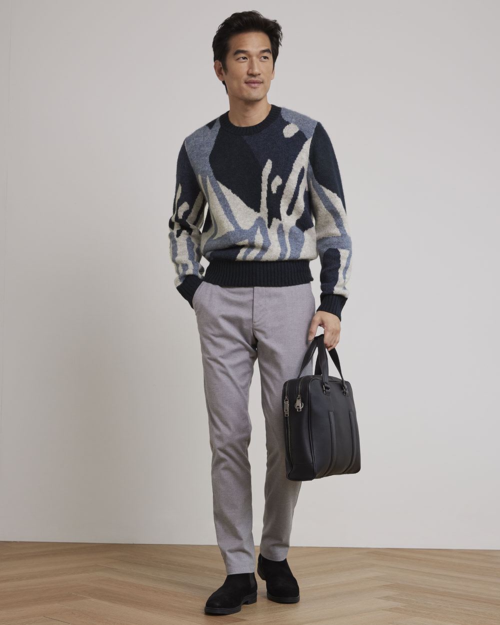 Crew-Neck Sweater with Abstract Landscape