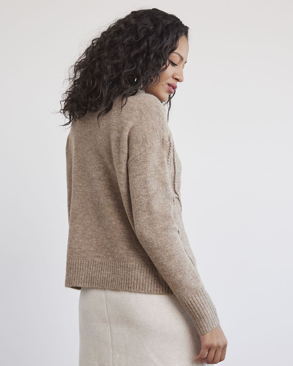 Long-Sleeve Mock-Neck Sweater with Braided Heart