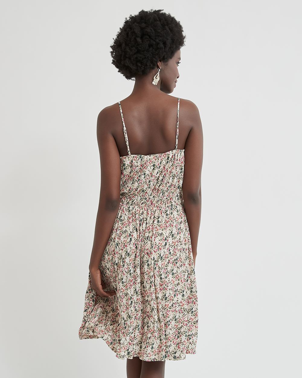 Square-Neck Sleeveless Plissé Mini Dress