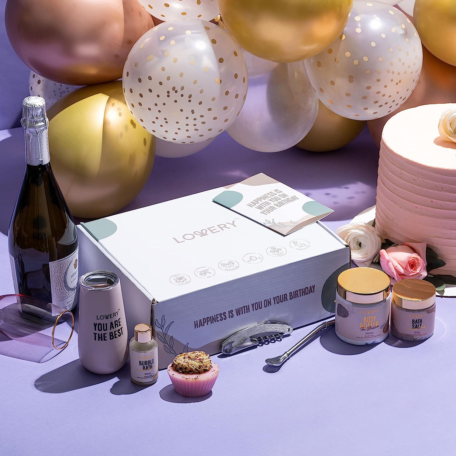 Lovery Wine Tumbler Happy Birthday Gifts For Women - Gifts For Mom - Relaxing Spa Kit