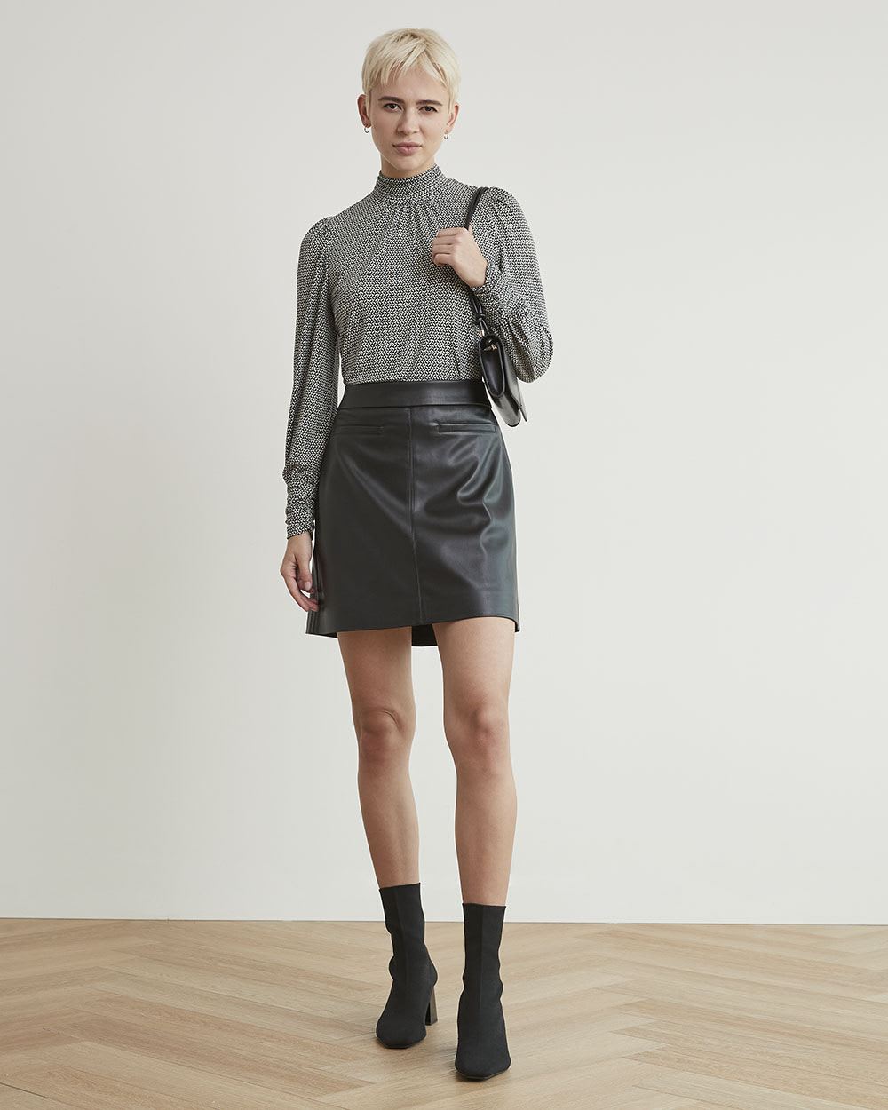 Mock-Neck T-Shirt with Long Puffy Sleeves