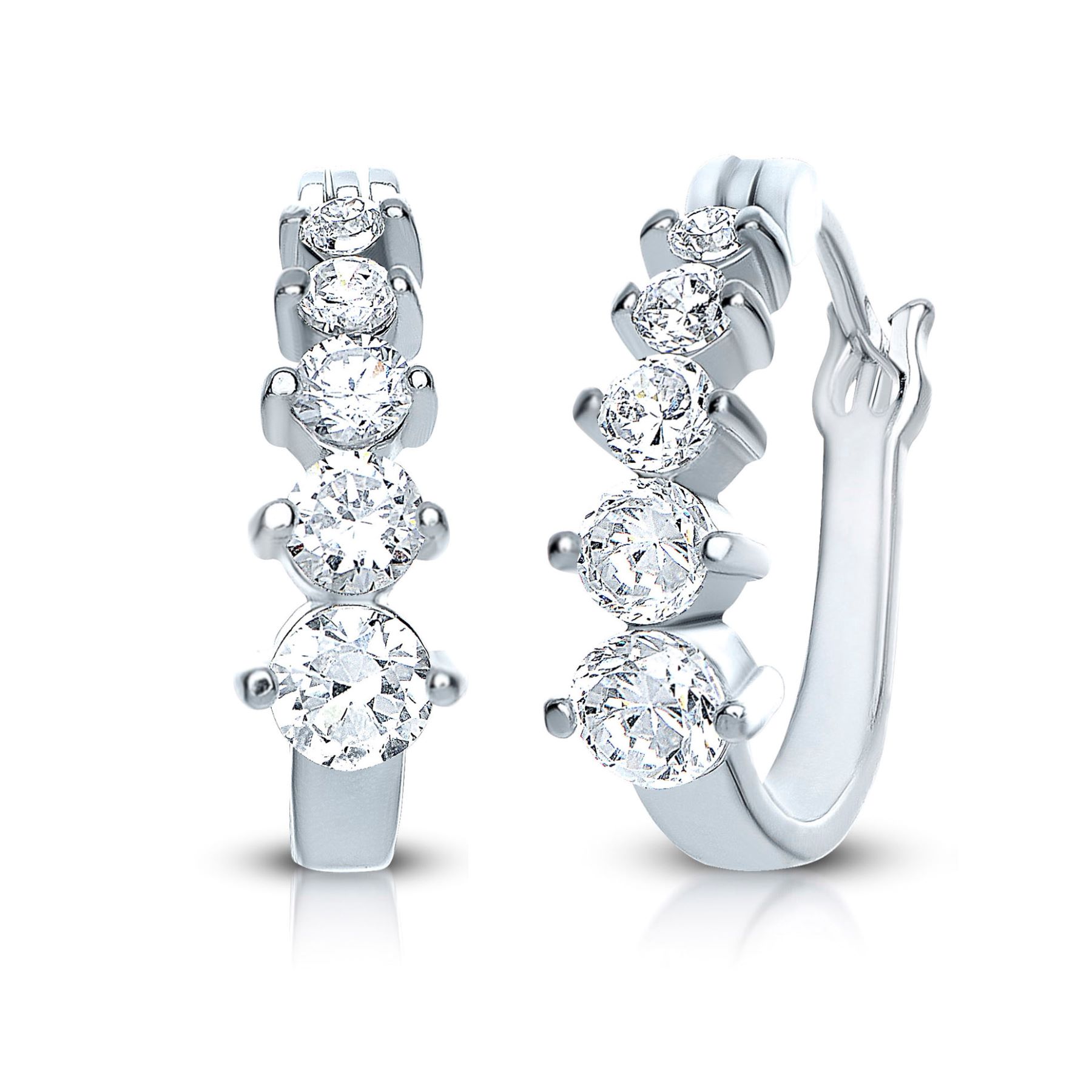 Genevive - Sterling Silver White Cubic Zirconia Hoop Earrings