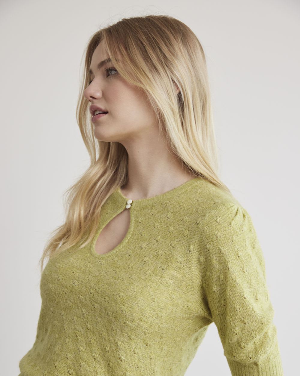 Short-Sleeve Crew-Neck Sweater with Fancy Stitches