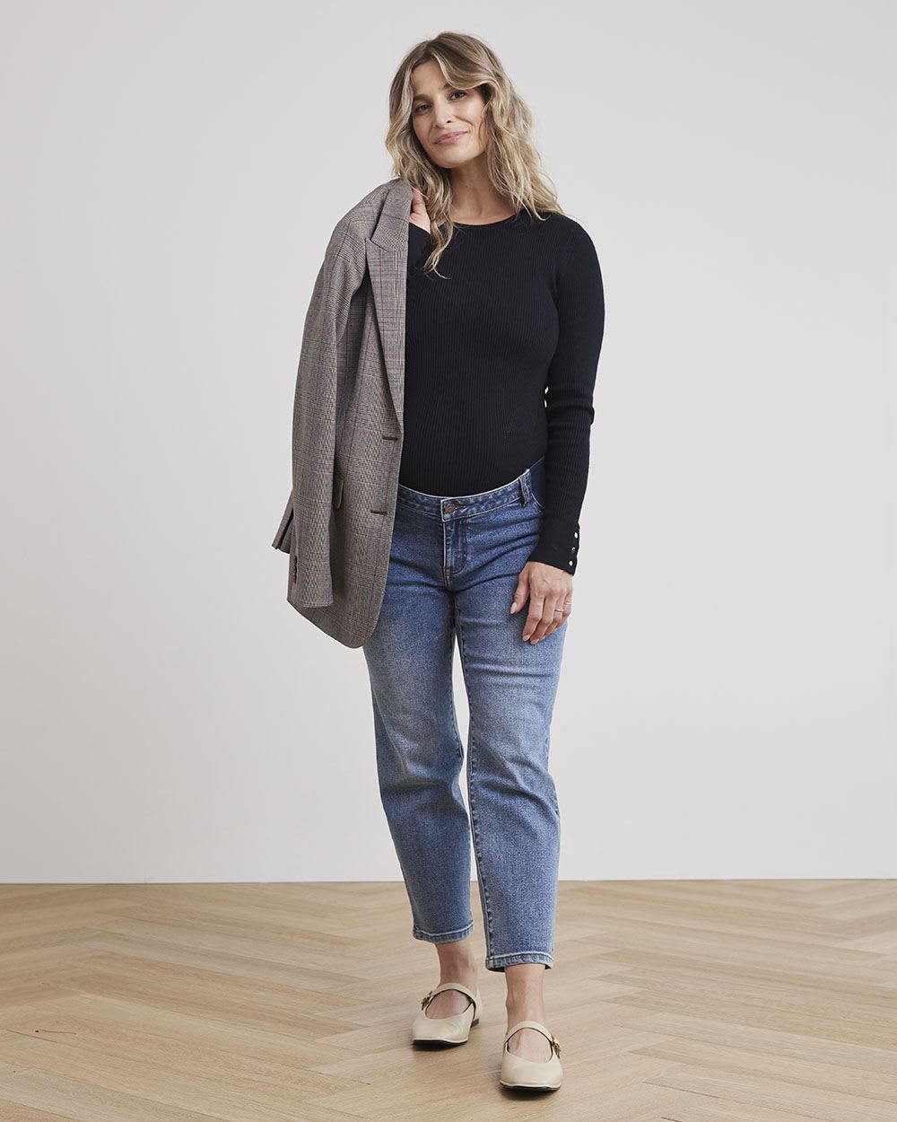 Long-Sleeve Ribbed Sweater with Boat Neckline - Thyme Maternity