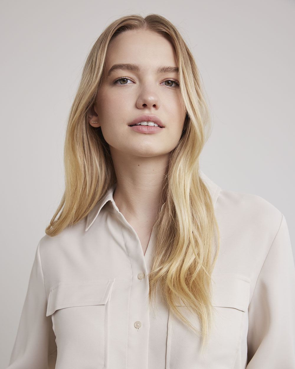 Long-Sleeve Fluid Twill Buttoned-Down Tunic