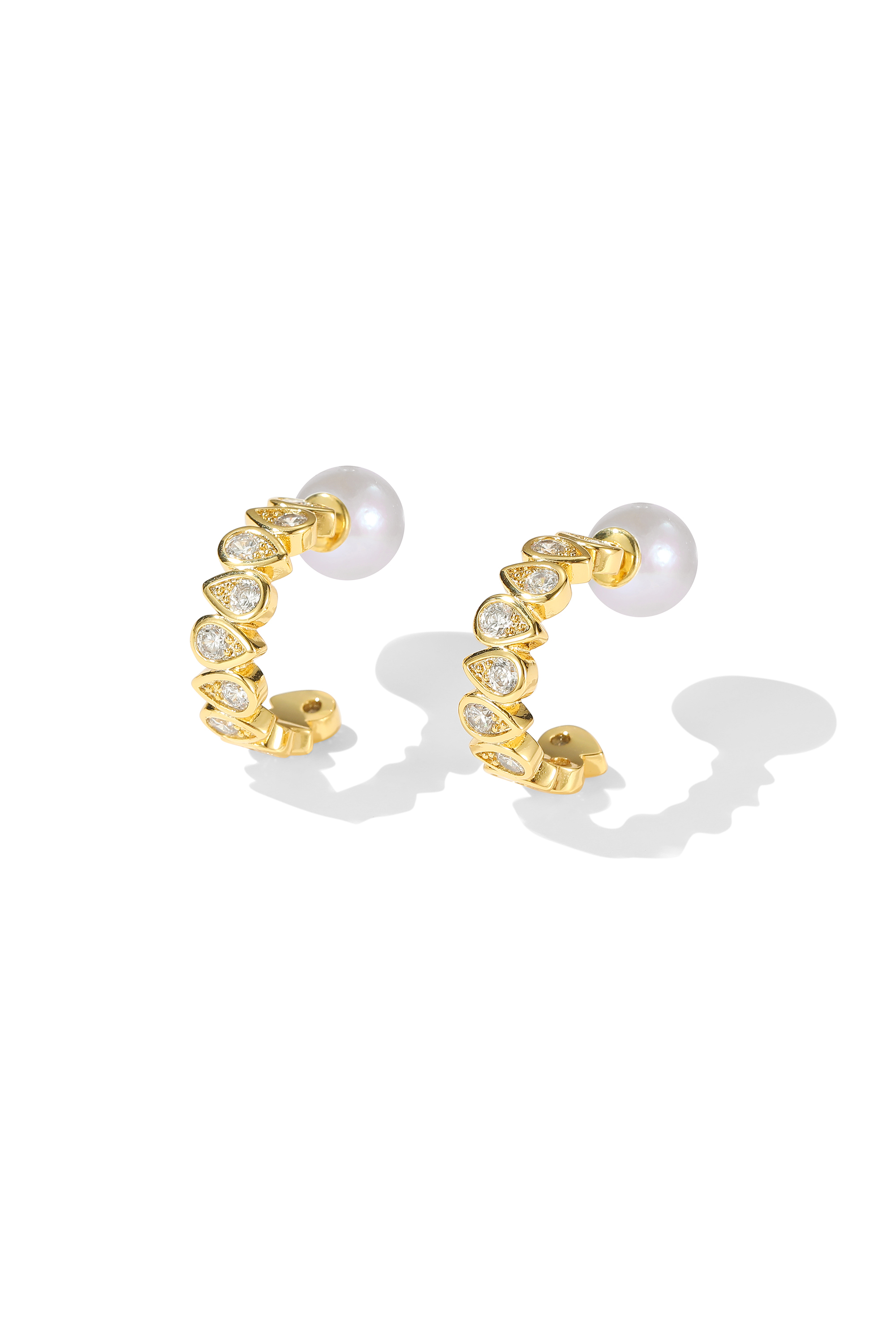 Classicharms-Gold Tear Shaped Zirconia Hoop Earrings