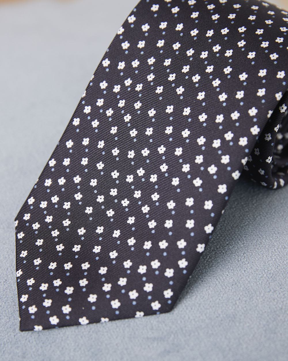 Navy Regular Tie with Tiny Flowers