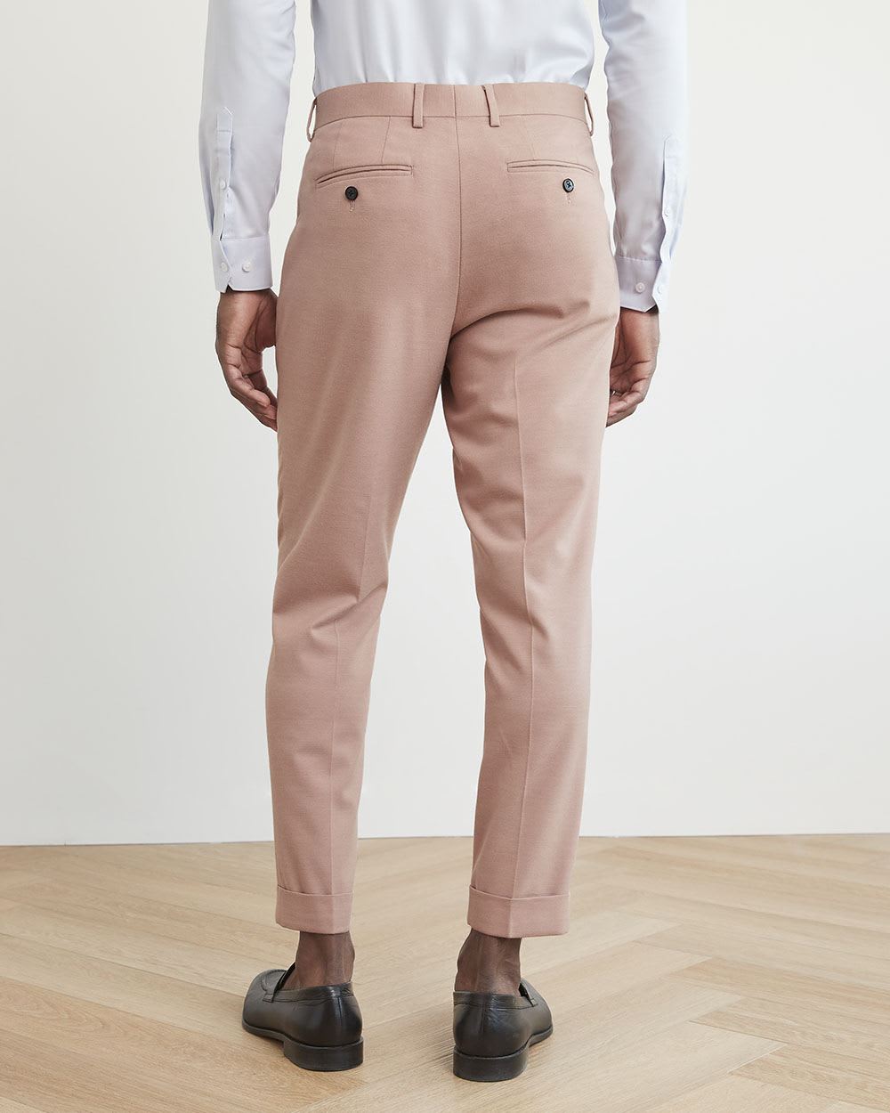 Pink Pleated Tapered-Leg Suit Pant