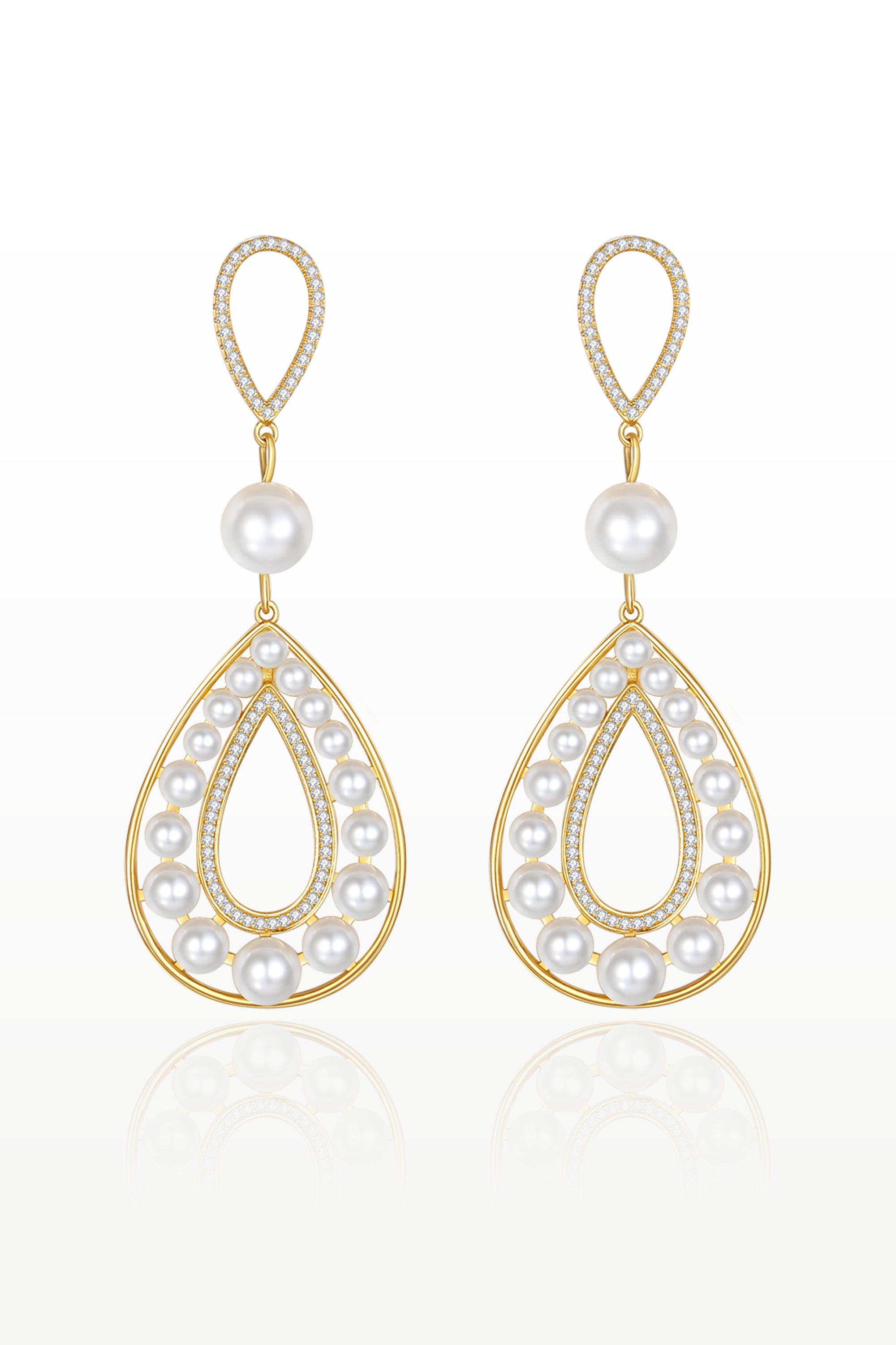 Classicharms-Pearl Hollow Teardrop Dangle Earrings
