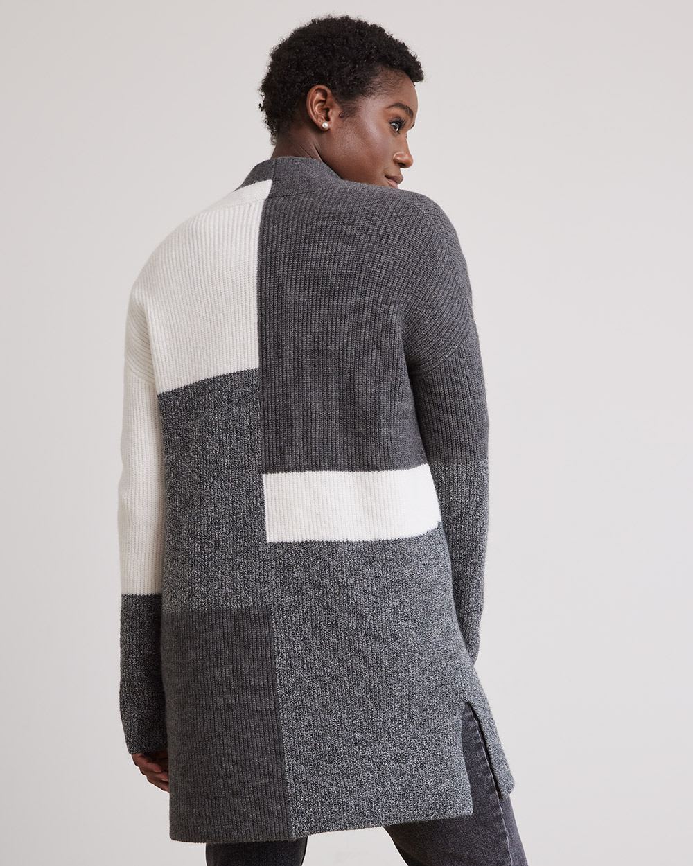 Long Open Cardigan with Colour Blocks