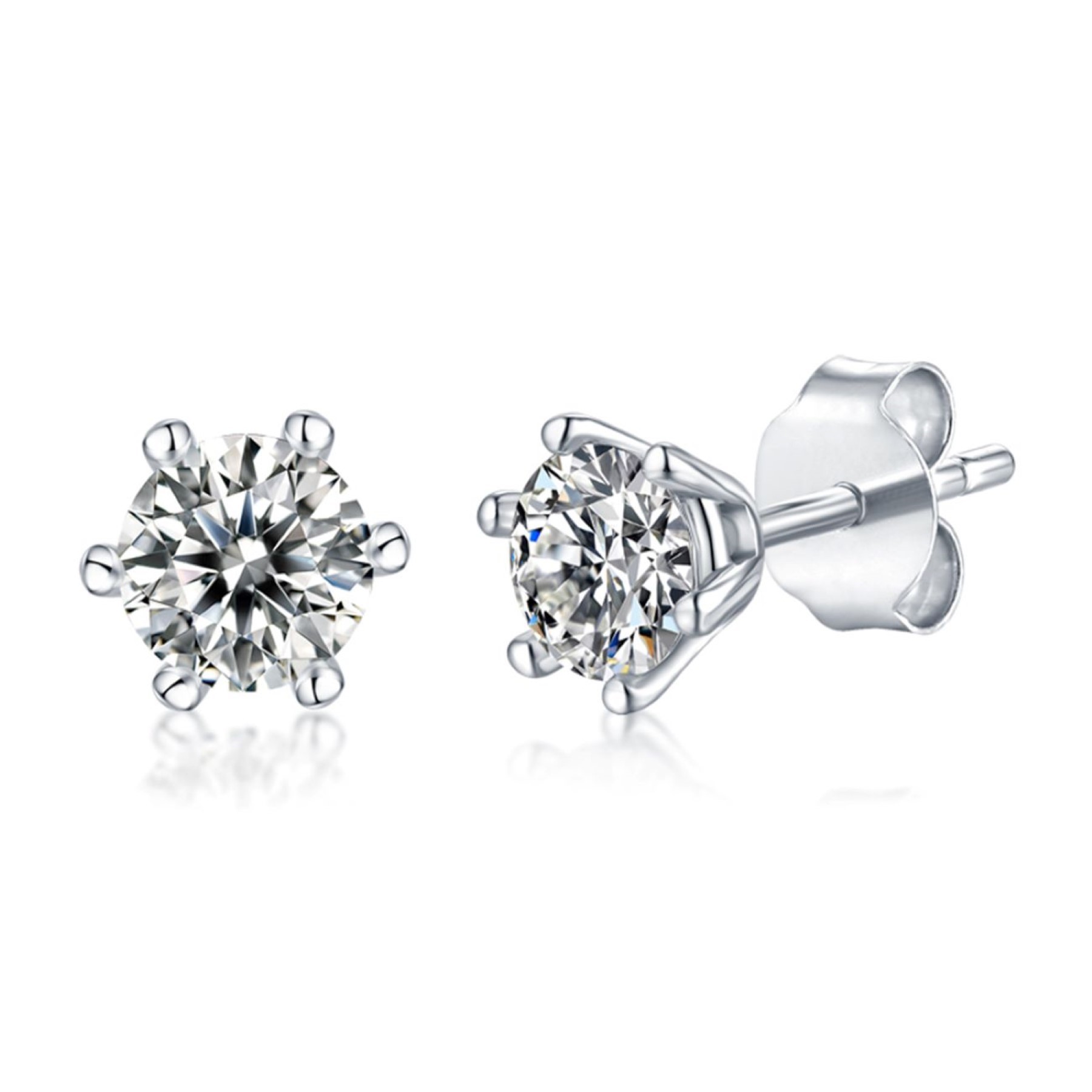 SV Sterling Silver with 1ctw Lab Created Moissanite Round Solitaire Stud Earrings