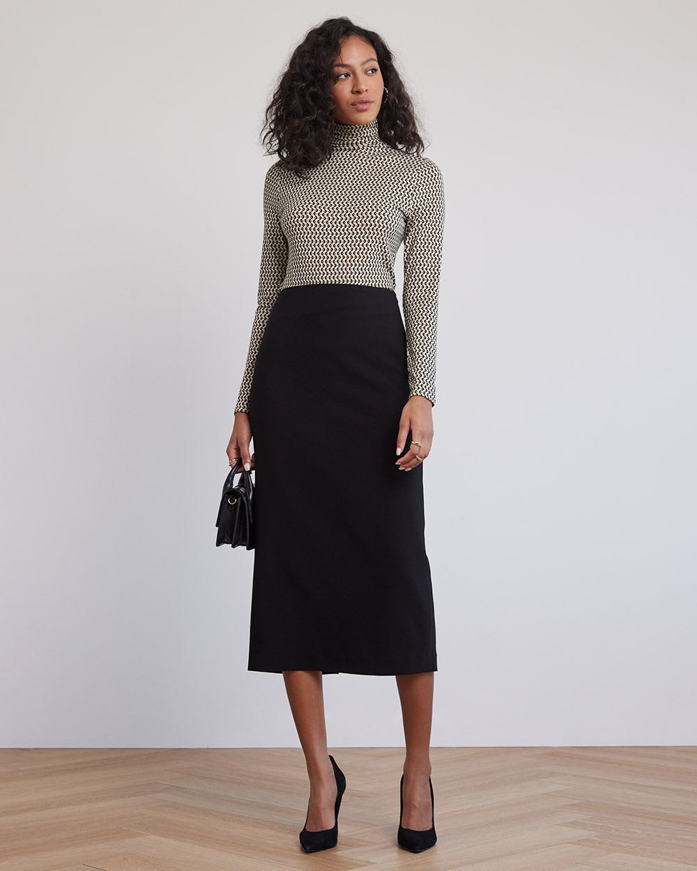Twill Pencil Midi Skirt