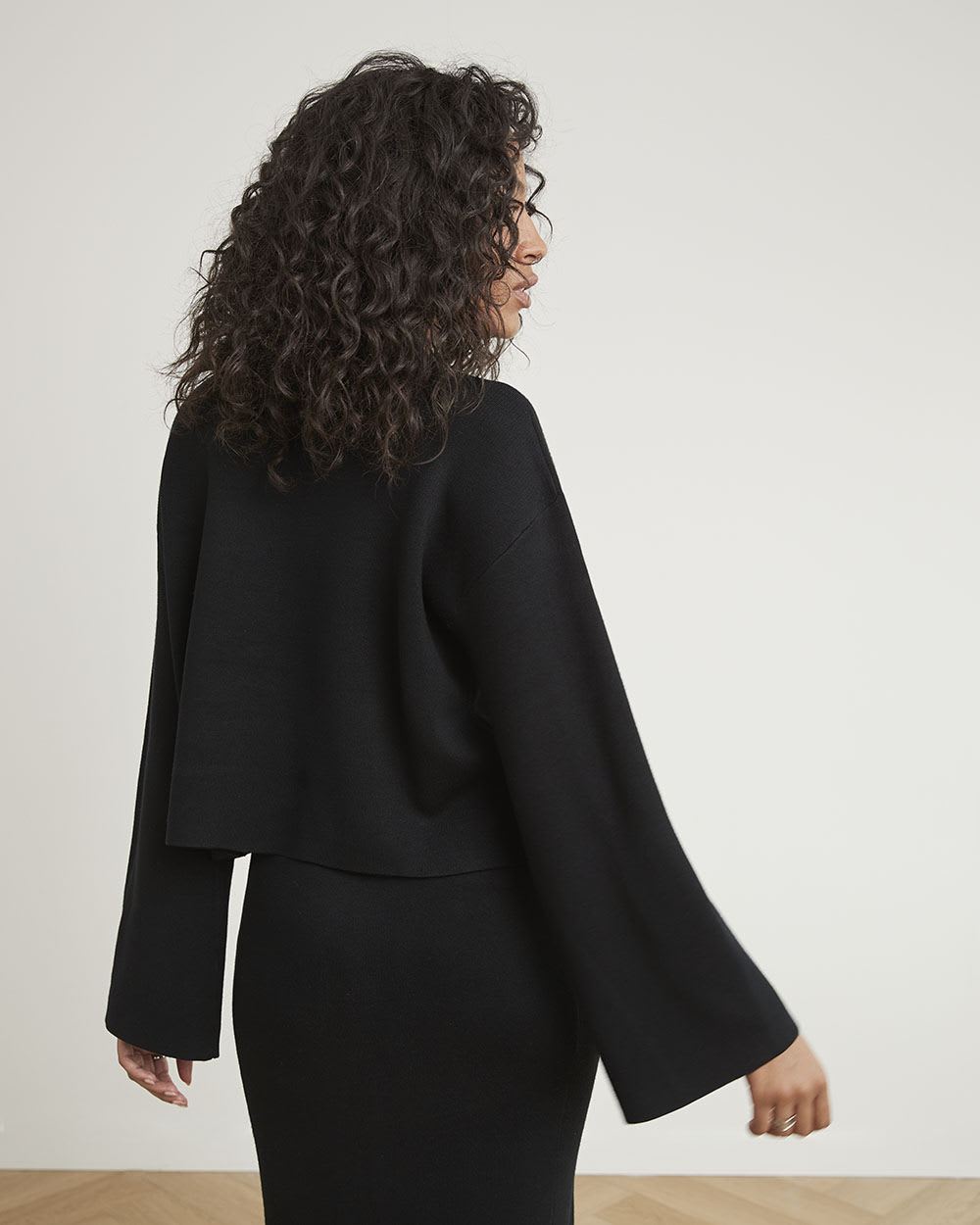 Mock-Neck Sweater with Long Bell Sleeves