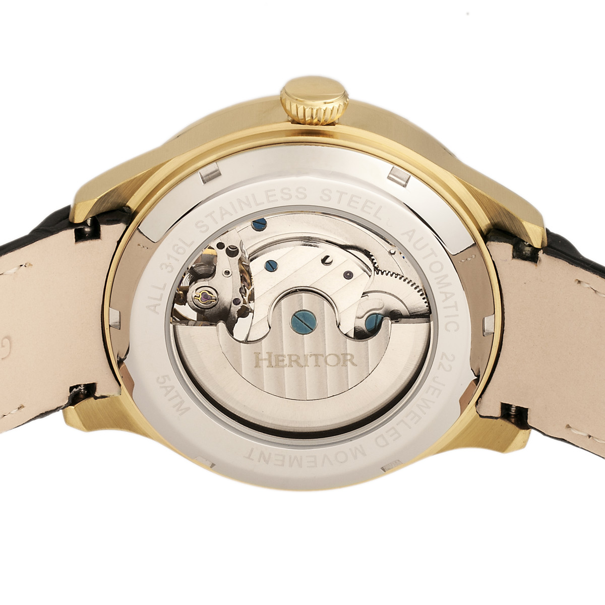 Heritor Automatic - Gregory Semi-Skeleton Leather-Band Watch - Gold/Black