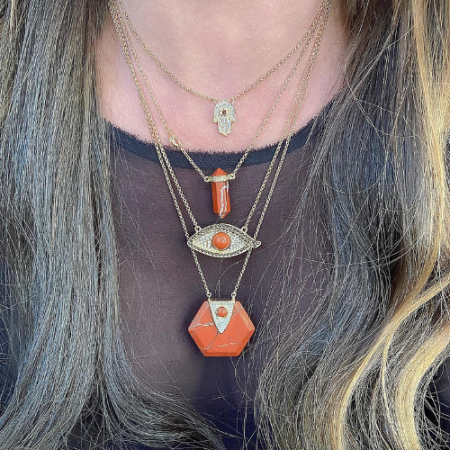 Hexagon Necklace Red Jasper - Handmade Product